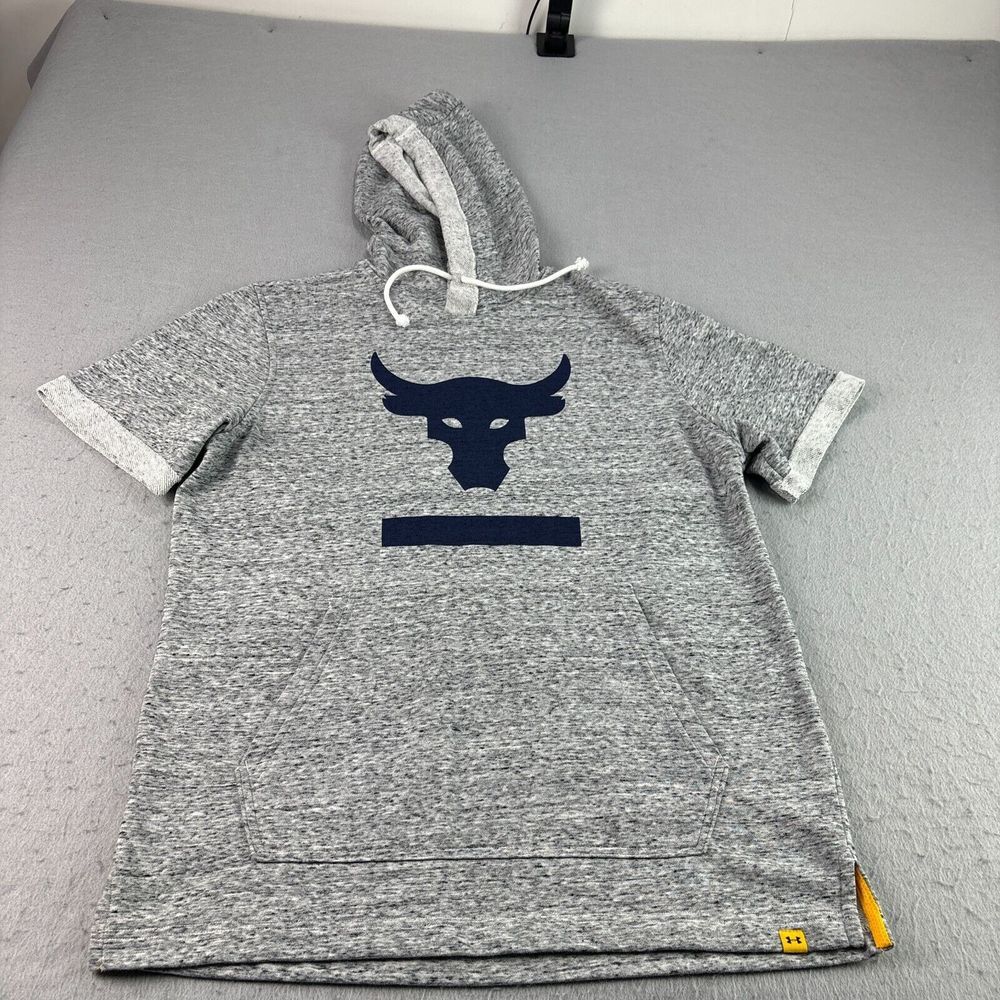 Under Armour Project Rock Hoodie Mens Medium Gray Short Sleeve‎ Pullover Gym